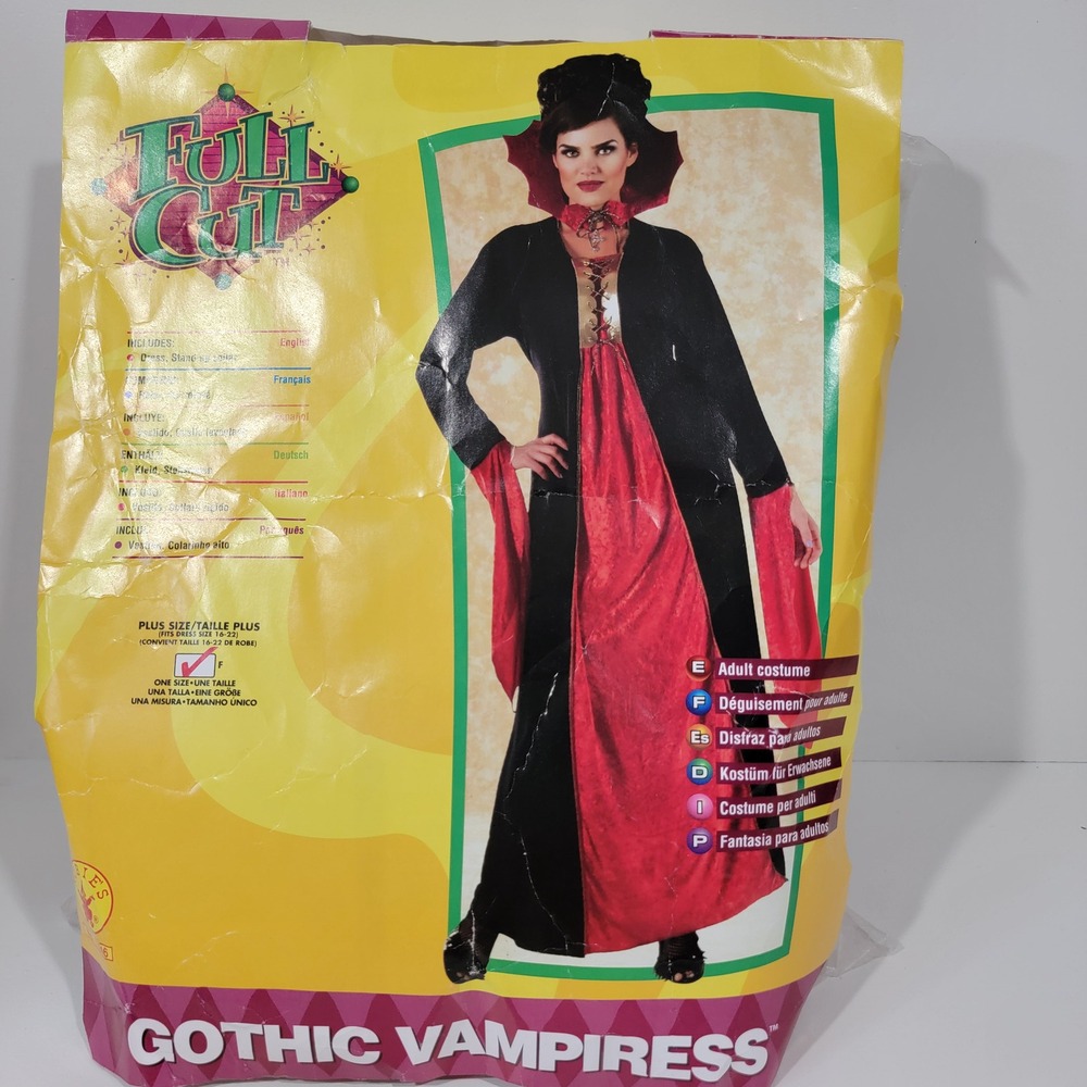Rubies Full Cut Gothic Vampiress Costume Plus Size 16-22 Black Red Dress Collar